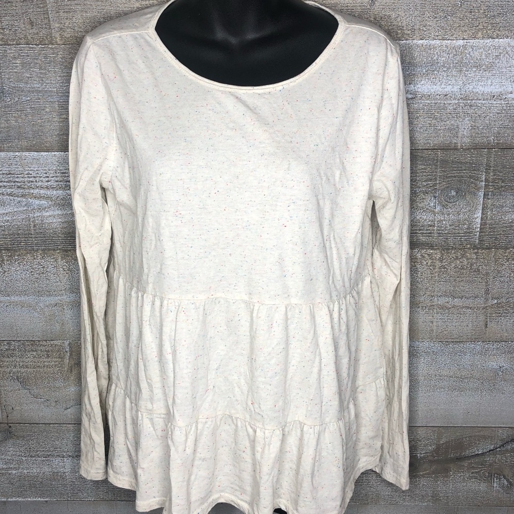 Ann Taylor Loft confetti print tiered long sleeve shirt